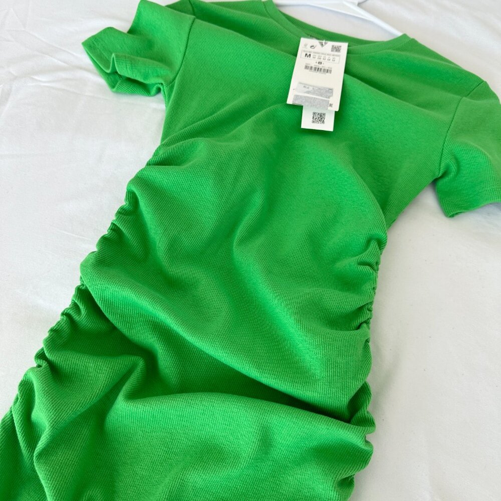 Zara Green Ruched Midi Dress